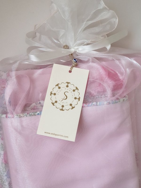 Parure de lit en satin de coton bio rose bonbon - Liberty Félicite - 140 x 200