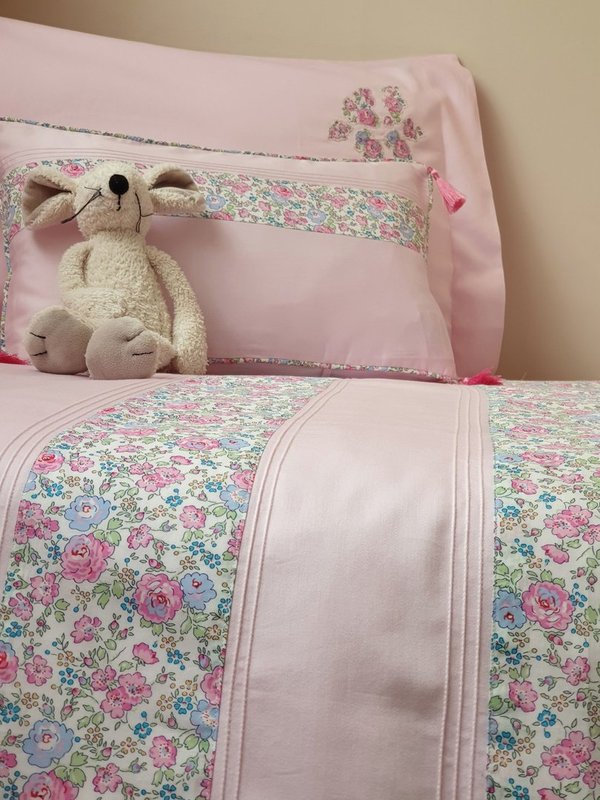 Parure de lit en satin de coton bio rose bonbon - Liberty Félicite - 140 x 200