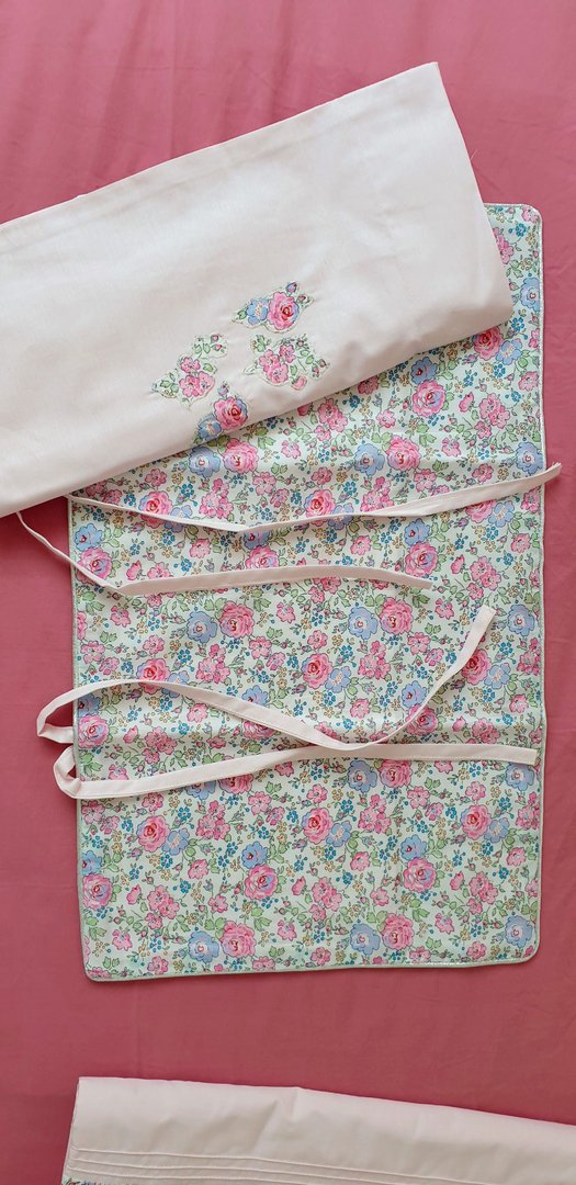 Parure de lit en satin de coton bio rose poudré - Liberty "Félicite" - 140 x 200