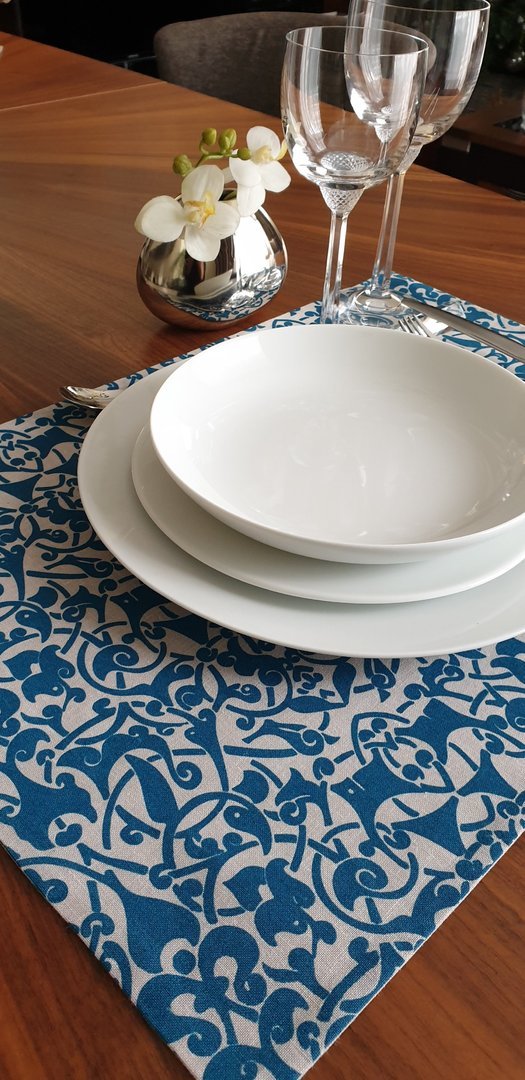 Lot de 2 set de table en lin  / bleu canard - 35 x 49