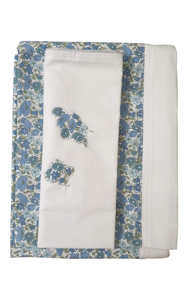 Parure de lit bébé en percale de coton blanc - Liberty Poppy Daisy Bleu - 110 x 120