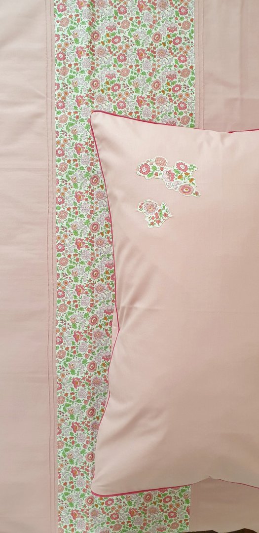 NEW Parure de lit bébé enfant en percale de coton rose - Liberty Danjo rose - 110 x 120