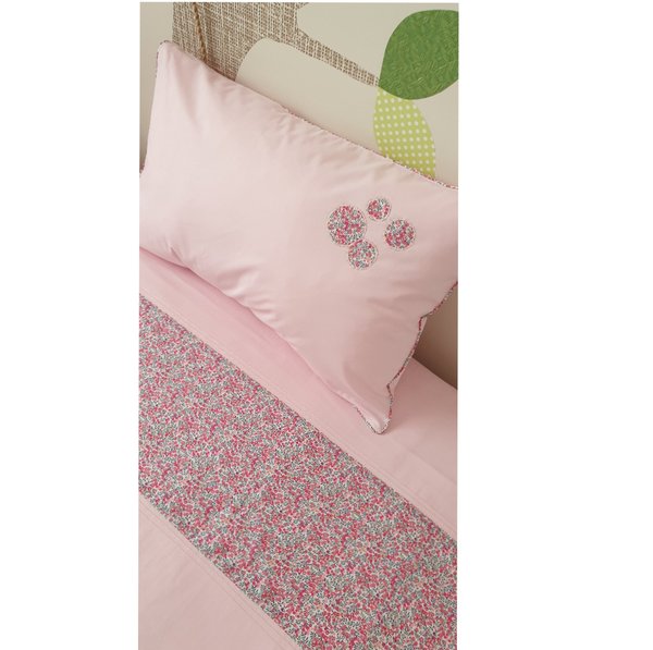 Parure de lit bébé en percale de coton rose - Liberty Wiltshire pois de senteur - 110 x 120