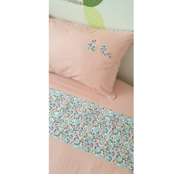 NEW Parure de lit bébé en percale de coton rose - Liberty Betsy porcelaine - 110 x 120