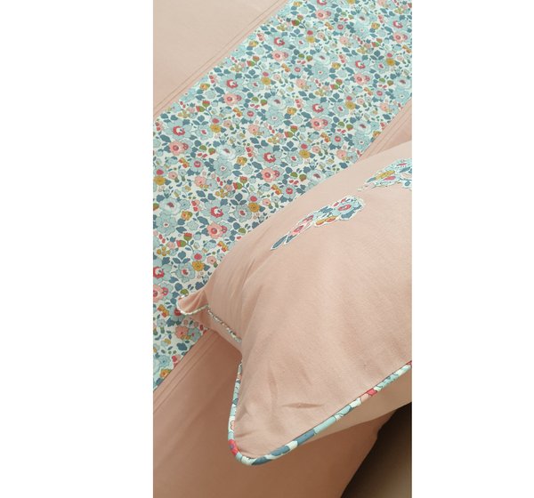 NEW Parure de lit bébé en percale de coton rose - Liberty Betsy porcelaine - 110 x 120