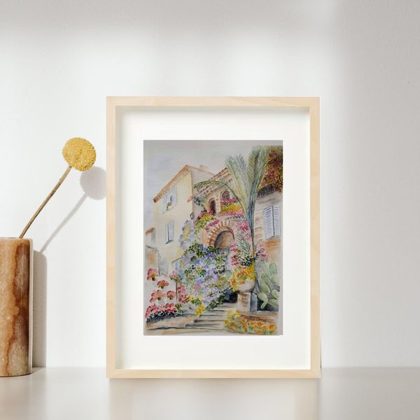 Tirage fine art de l'aquarelle "maisons Bormes-les-Mimosas"